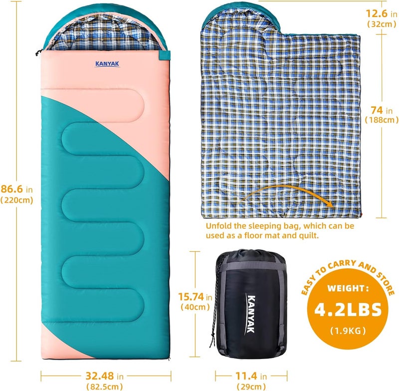 Kanyak Camping Sleeping Bag, 32℉ Sleeping Bags for Adults Kids Teens Cold Weather Warm Sleeping Bag Winter for 3-4 Season Camping, Camping Gear Equipment, Traveling, and Outdoors - Image 2